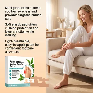 Detail showing bunion comfort patch application on a foot in a domestic setting.