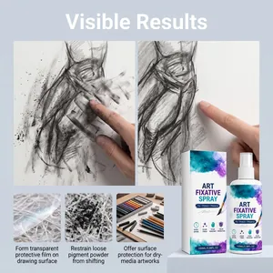 Detail of art fixative spray protecting a charcoal drawing from smudging