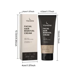 Dimensiones detalladas de la crema depilatoria facial Viareline y su caja exterior
