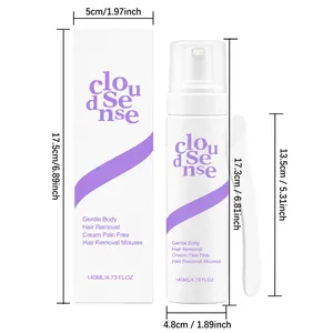 Dimensions détaillées pour le spray mousse d'épilation douce de 140 ml et sa boîte