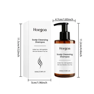 Dimensiones del frasco de champú limpiador de cuero cabelludo Hoegoa de 100 ml y su caja