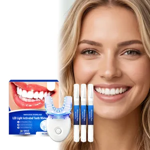 Professional LED teeth whitening kit including three gel pens for bright white smile