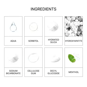 Professional close-up view of dental care ingredients including aqua, menthol, and sorbitol.