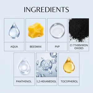 Detaillierte Liste der Inhaltsstoffe für wasserfeste blaue Wimperntusche mit Bienenwachs.