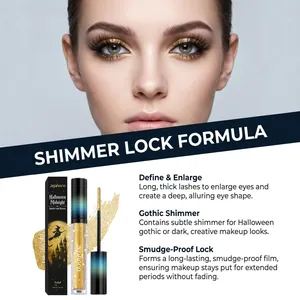 Detailed close-up of gold sparkle lash mascara featuring professional shimmer effect