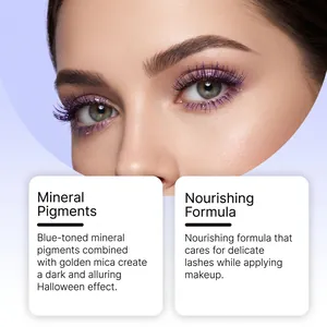 Detailed macro view of purple glitter mascara applied for an alluring Halloween eye look