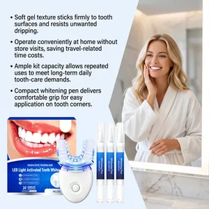 Professional teeth whitening kit featuring LED light activator and three gel pens for home care