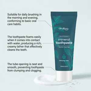 Detalle de pasta dental mineral Oralhoe con espuma rica para blanquear los dientes.