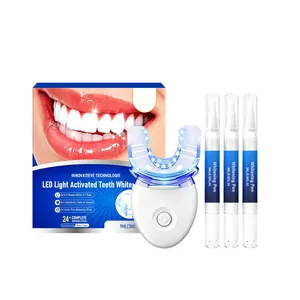 Complete teeth whitening kit with LED light accelerator and three gel pens for bright smile