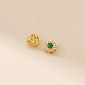 925 Sterling Zilver Vergulde Ronde Tussenkralen Met Groene Strass En Kunstparel Voor DIY Sieraden Maken