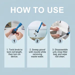 Step-by-step instructions for using the electric aquarium gravel cleaner and water changer.