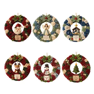 Set of 6 DIY 3D fabric Christmas wreaths featuring Santa, snowman, and reindeer motifs