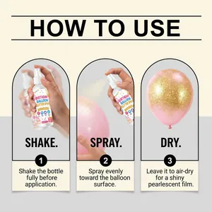 Guide complet d'utilisation du spray pailleté pour ballons en trois étapes simples.