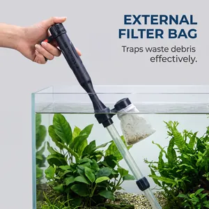 Electric aquarium gravel cleaner siphon vacuum with external filter bag for waste removal