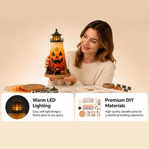 DIY σετ κατασκευής φάρου κολοκύθας από θαλασσινό γυαλί με ζεστό φωτισμό LED και υλικά.