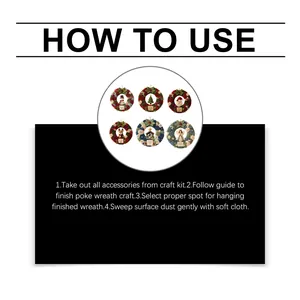 Step-by-step English instructions on how to use the Christmas poke wreath craft kit