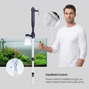 Handheld control view of the electric aquarium gravel cleaner with telescopic tube.