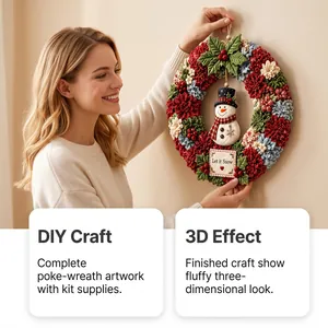 Close-up of 3D fabric poke-wreath DIY craft showing fluffy three-dimensional texture
