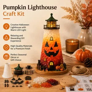 DIY χειροτεχνία φάρος κολοκύθα Halloween με γυαλί θαλάσσης και ζεστό LED