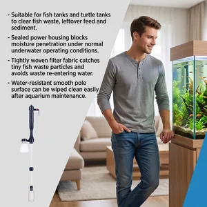 Electric fish tank vacuum cleaner with telescopic tube and filter fabric features