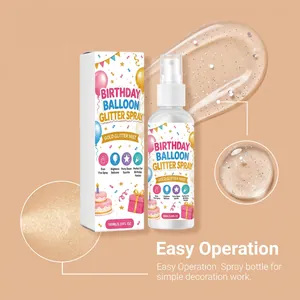 Vue détaillée du spray pailleté pour ballons d'anniversaire avec reflet doré brillant