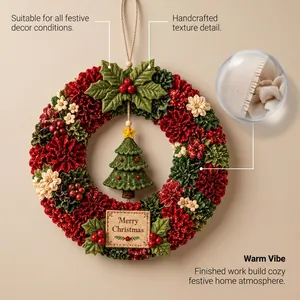 Handcrafted 3D fabric Christmas wreath with detailed texture view
