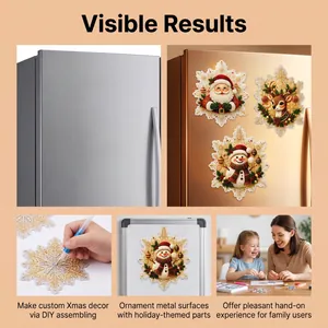 DIY Christmas diamond painting fridge magnets set, acrylic rhinestone snowflake decor for home.
