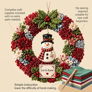 DIY Christmas fabric punch needle wreath craft kit featuring a snowman ornament