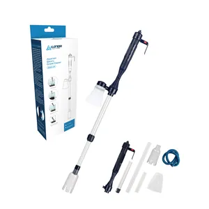 Electric aquarium gravel cleaner with telescopic tube and various cleaning accessories