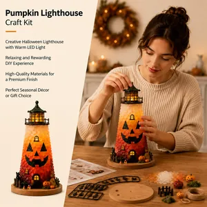 Χειροποίητο DIY σετ φάρου κολοκύθας Halloween με ζεστό διακοσμητικό φωτισμό LED