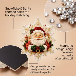 Close-up detail of rhinestone Santa Claus snowflake magnetic fridge magnet decoration parts.