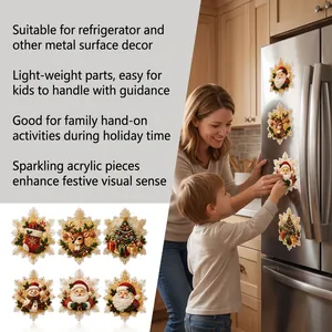 DIY diamond crystal Christmas fridge magnets set featuring cute Santa, tree, and snowman designs.