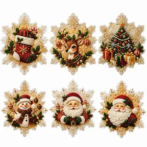 DIY Christmas rhinestone diamond painting snowflake fridge magnets set, festive holiday decor.