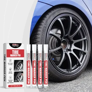 Dettaglio pennarelli bianchi RayHong per scritte impermeabili sui fianchi delle gomme