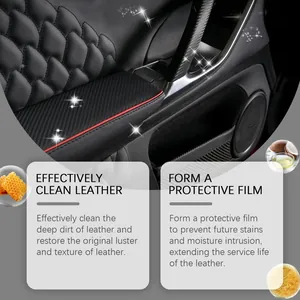 Detailed view of car leather cleaning and protective film effect for interior maintenance.