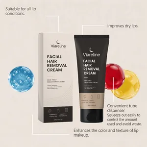 Detalle crema depilatoria facial Viareline con envase y descripción de los beneficios