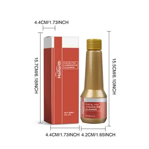 Detailed dimension view of Homonth 60ml catalytic converter cleaner bottle and box.