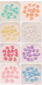 Close-up detail of macaron acrylic alphabet beads for DIY jewelry and nail art craft
