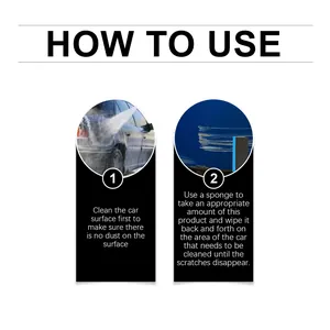 Step-by-step guide showing how to use car scratch repair cream with a cleaning sponge