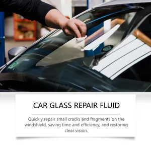Close-up view of car glass repair fluid application on a cracked windshield