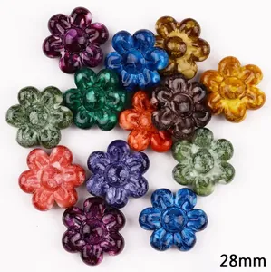 28mm bunte Vintage Acryl-Blumenperlen mit Marmoreffekt für DIY-Schmuckherstellung