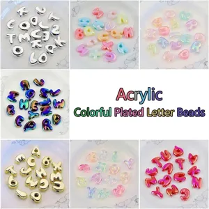 Acryl UV Galvanisierte Alphabet Perlen DIY Große Loch Cartoon Buchstaben Perlen Für Telefonkette Schlüsselbund Schmuck Zubehör