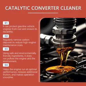 Detail infographic of catalytic converter cleaner showing engine oil flow and benefits