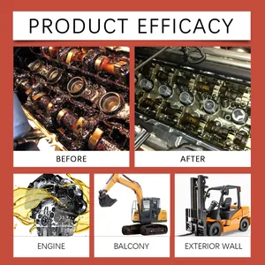 Visual comparison of engine carbon removal and cleaning effectiveness before and after