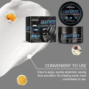 Detailed view of leather cleaning cream texture with natural ingredients and clean packaging.
