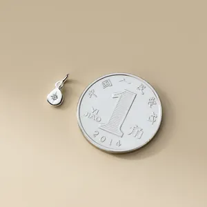 Close-up detail of 925 sterling silver waterdrop charm next to a coin for scale.