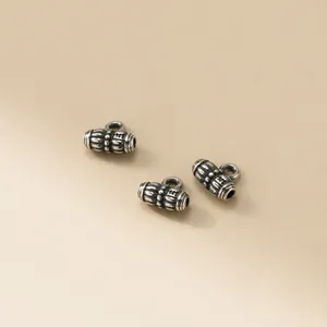 Vintage 925 silver Thai silver short tube pendant bead DIY jewelry accessory detail shot