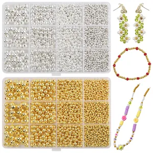 12 Gitter CCB Kunststoff Galvanisierte Runde Zwischenperlen Gold Silber Metallische Lose Perlen Für DIY Schmuckherstellung Halsketten Armbänder Zubehör