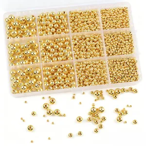 Goldfarbene CCB runde Abstandsperlen Set in 12-Gitter-Box für DIY-Schmuckherstellung
