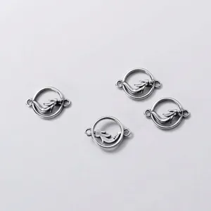 S925 Sterling Silver Frosted Matte Hollow Dragon Phoenix Connector For DIY Jewelry Making Vintage Chinese Style Charm Connector
